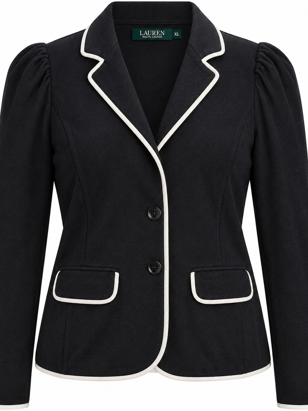 LAUREN RALPH LAUREN | Black Knit Cotton Blend Piped Lady Jacket Blazer | XL